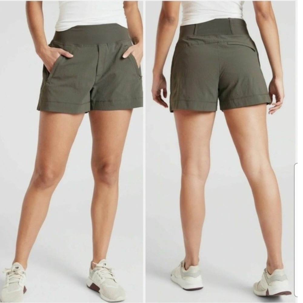 Athleta Trekkie North Shorts Women Large Olive Green High Rise Utility Hiking